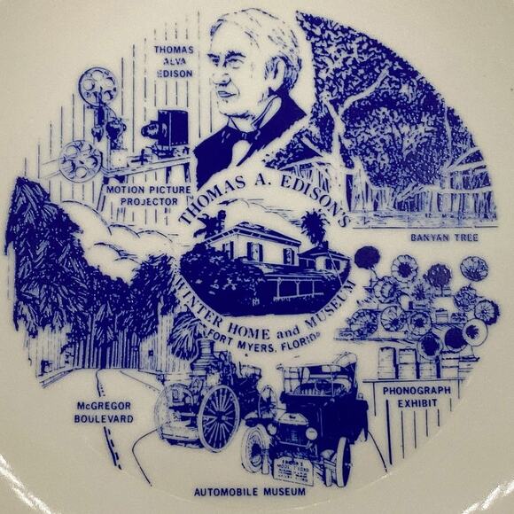 Vintage THOMAS EDISON Winter Home/Museum Collectible Souvenir Memorabilia Plate - Picture 2 of 7